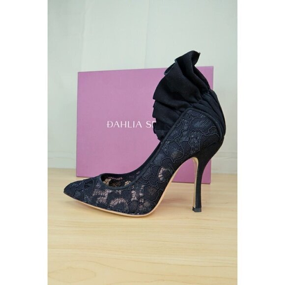 NWT Dahlia Selva Black Lace Pumps Frills For All Size 6 Euro 37 Italy MSRP $795 - Picture 4 of 13
